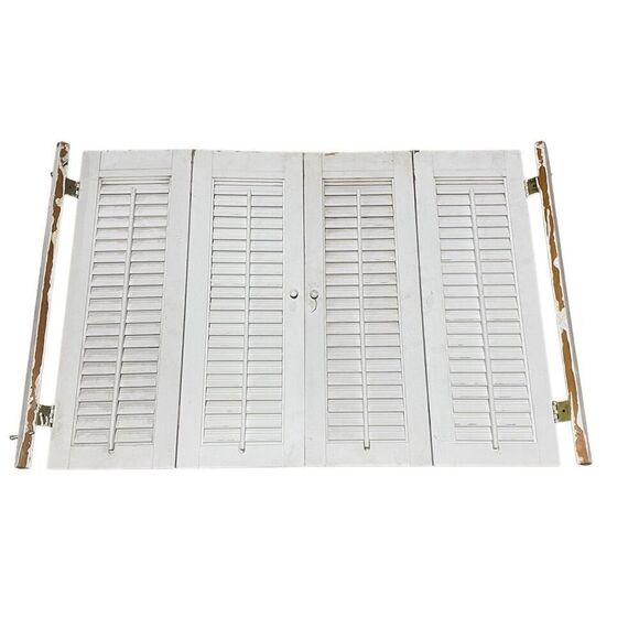 Vintage Bi fold Interior 18”x 26”Wood Window Plantation White Shutters Old